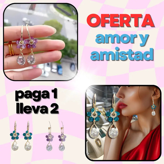 2 pares de pendientes de cristal en forma de flor