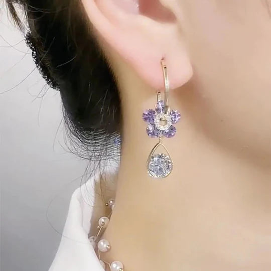 2 pares de pendientes de cristal en forma de flor